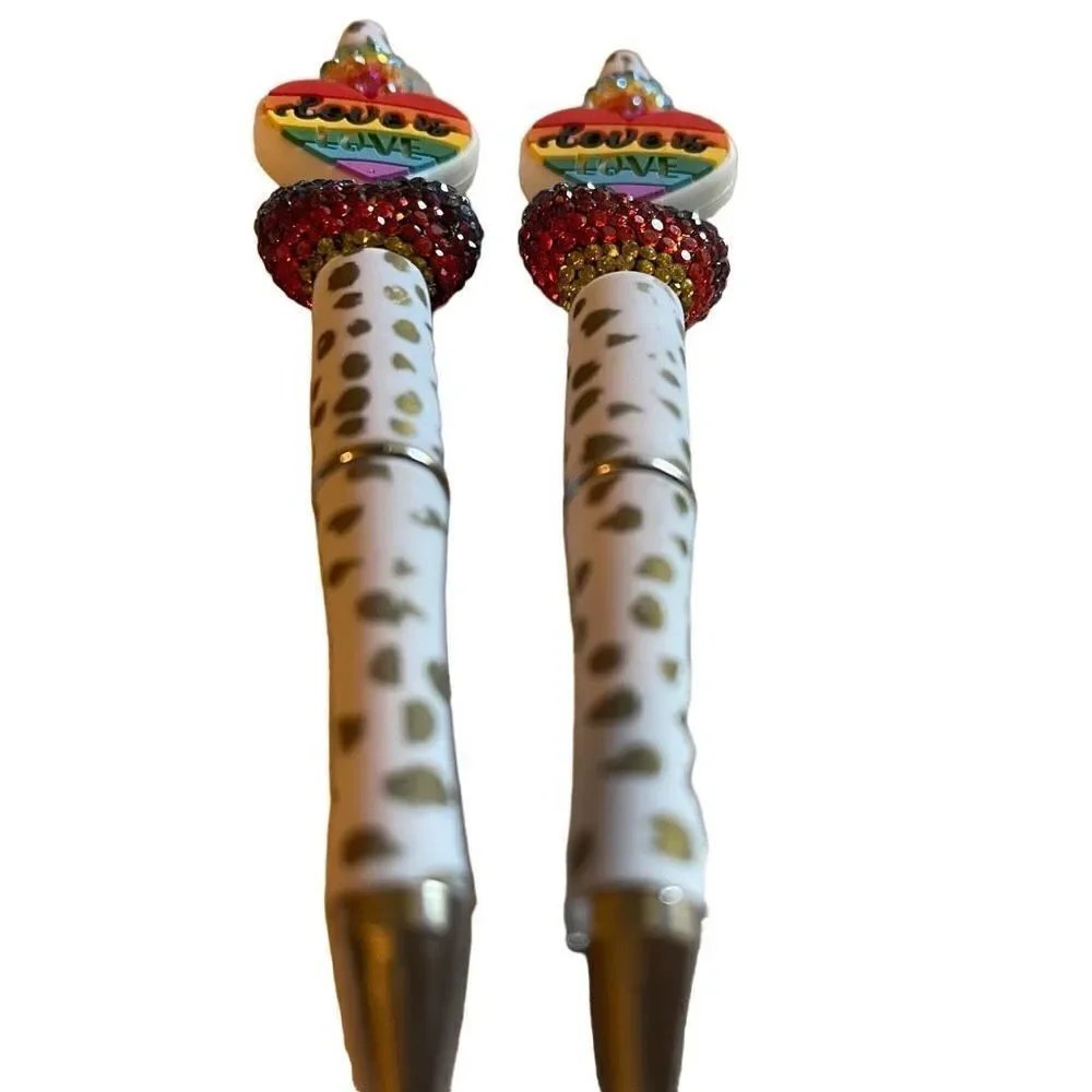Love is love heart beaded writing pen handmade spots animal print rainbow glitte
